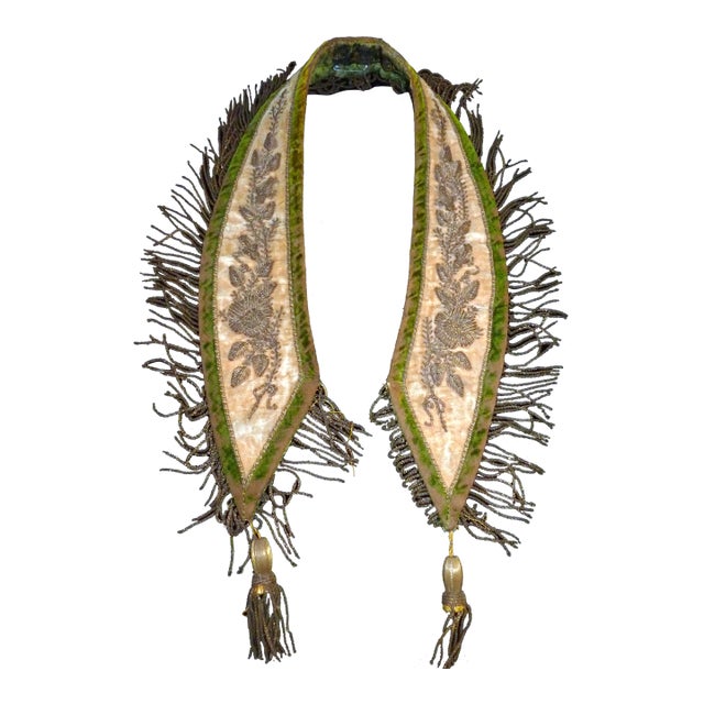 19th Century Knights Templar Velvet Collar With Quilted Moss Silk & Metallic Fringe Passementerie For Sale