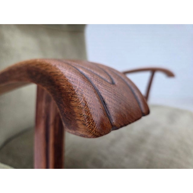 Danish Oak Highback Armchair with Velour Upholstery, 1960s For Sale - Image 16 of 18