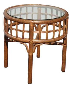 Vintage French Country Bamboo Rattan End Table Side Table W Glass Top