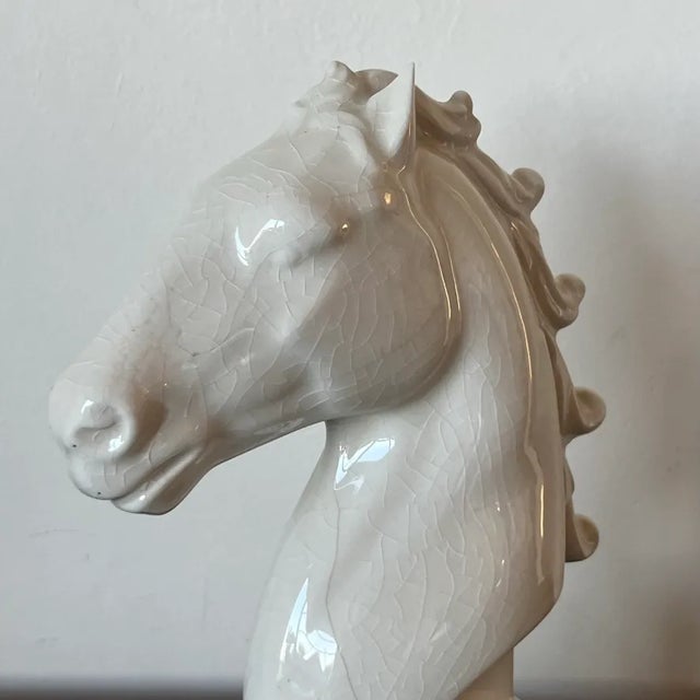 Mid 20th Century Mid-Century Art Deco Ceramic Horse Head Bust With White Craze Glaze For Sale - Image 5 of 6