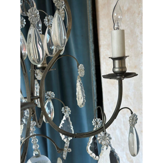 Small French Chandelier With Glass Pendants and Decorations For Sale - Image 11 of 12