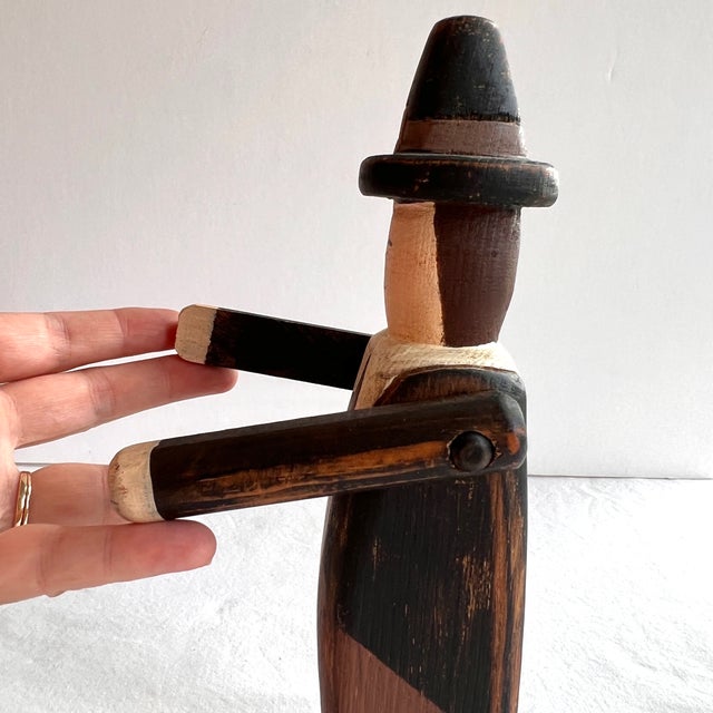 Folk Art Wolf Creek Folk Art Signed Pilgrim Man Karen Rankin 1989 Wood Carved Painted Figurine For Sale - Image 3 of 13