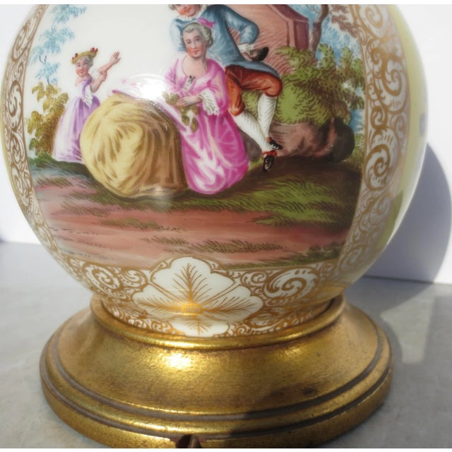 Yellow Dresden Porcelain Vase Lamp Early 20th For Sale - Image 8 of 8