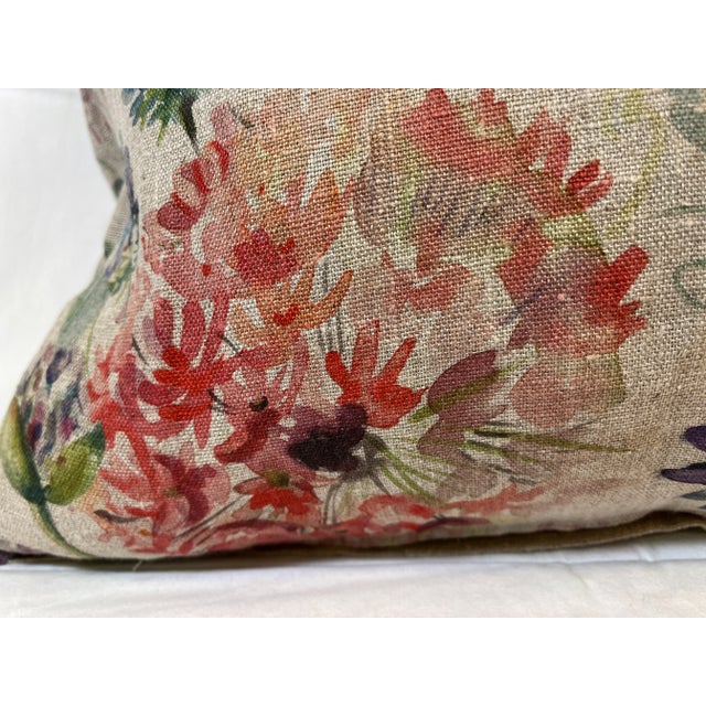 Large Bolster Pillow Decorated With a Delicate Water Color Look Floral Pattern of Rich Blues, Pinks and Yellows - Made in the U K For Sale In Dallas - Image 6 of 12