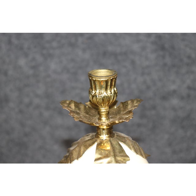 Brass Pair Anthony Redmile Attributed Brass and Ostrich Egg Candle Sticks For Sale - Image 8 of 11