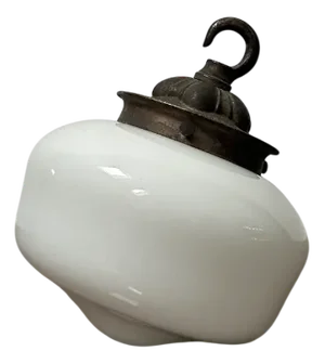 Small English Opaline Milk Glass Church Pendant, 1920s