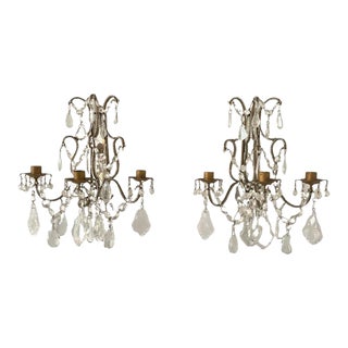 1960s Italian Mirrored Back Beaded Sconces - A Pair For Sale