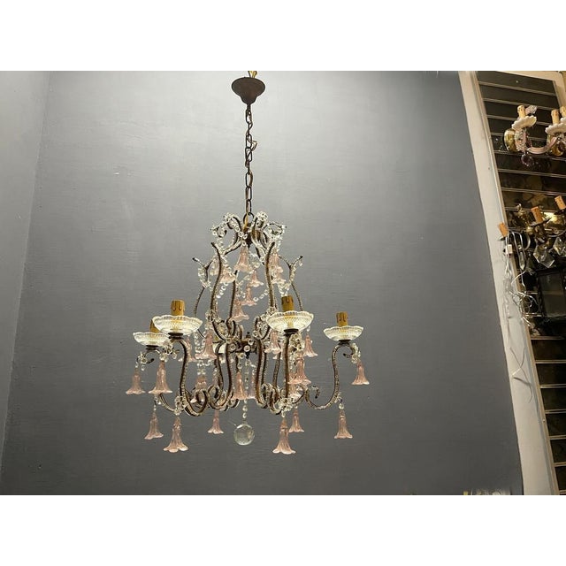 Pink Murano Glass Flower Chandelier, 1960s For Sale - Image 3 of 15