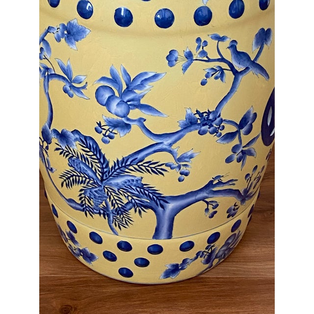1980s Blue and Yellow Chinoiserie Ceramic Garden Stool For Sale In New York - Image 6 of 11