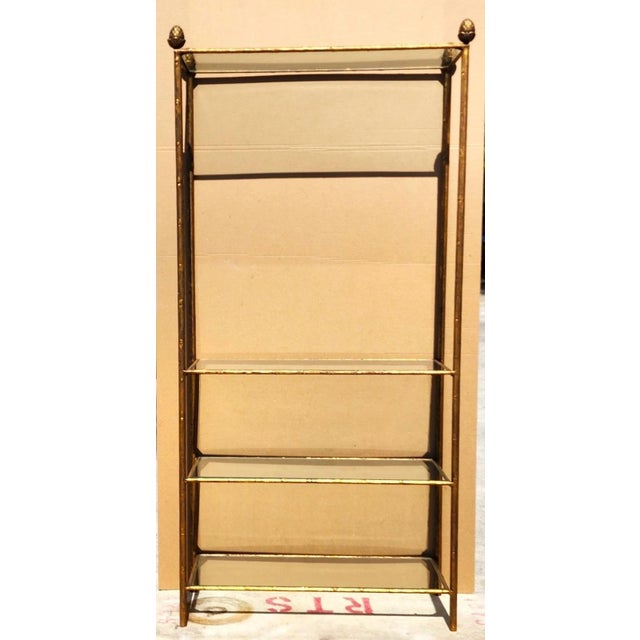 Gilt Iron & Glass Faux Bois Étagère Bookcase Shelf Mid Century For Sale - Image 4 of 13