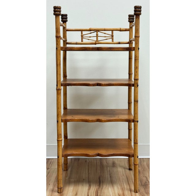 Vintage Scorched Bamboo Four Tier Bookshelf For Sale - Image 4 of 10