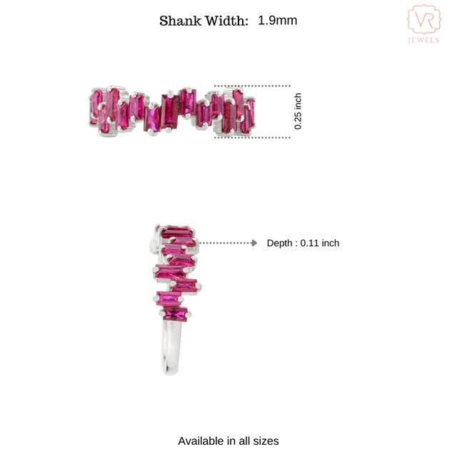 Baguette Cut Ruby Gemstone Ring in 14k White Gold Size 5.5 For Sale In New York - Image 6 of 10