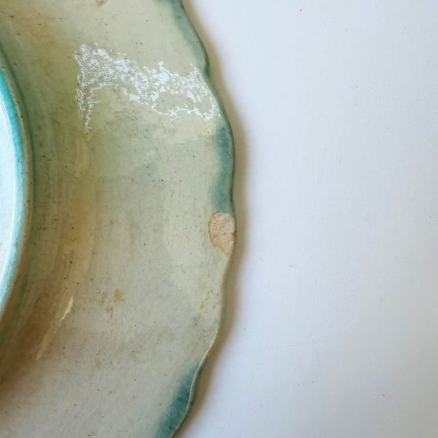 Antique 1890s French Majolica Asparagus Plate With Artichoke Sauce Well For Sale - Image 4 of 5