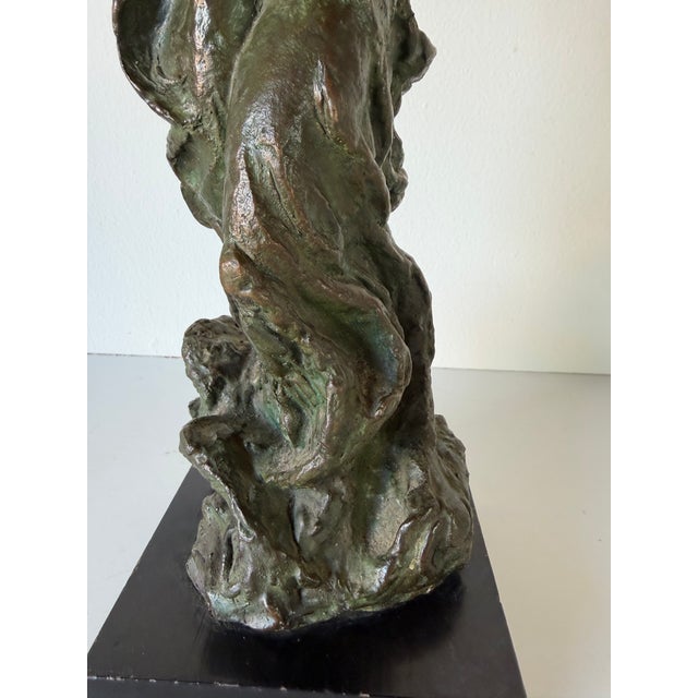 Wood 1950's George Koras Abstract Female Bronze Sculpture on Black Wood Base For Sale - Image 7 of 13