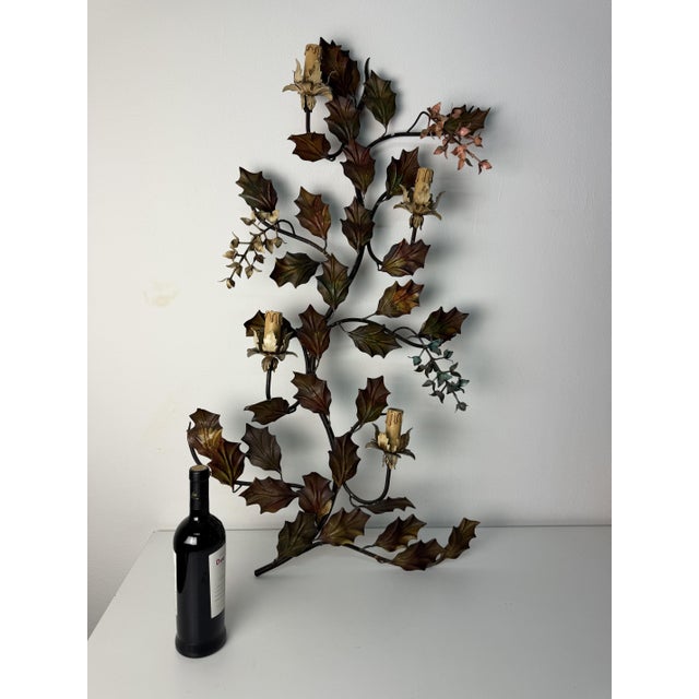Large Four-Light Wall Lamp in Decorated Wrought Iron, 1960 For Sale - Image 6 of 8
