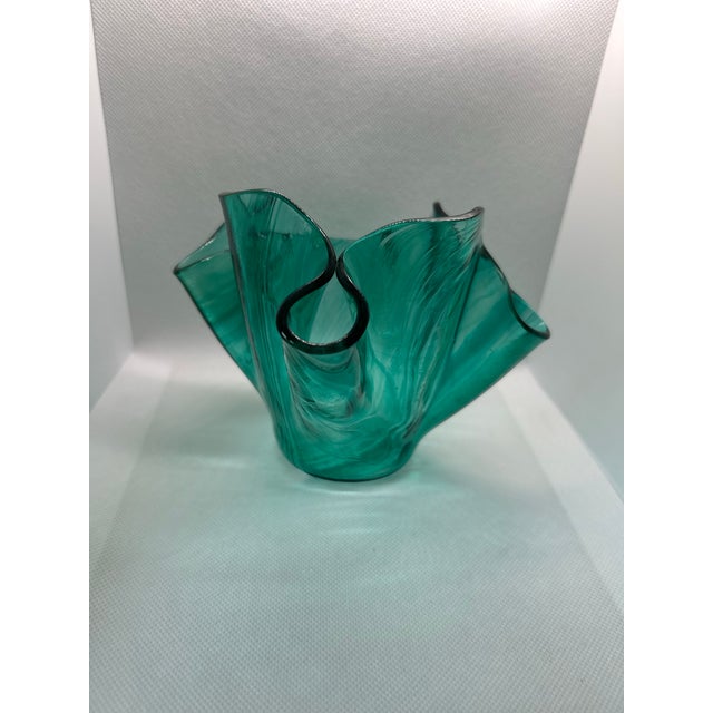 Mid-Century Modern 1980's Signed Petachenko Art Glass Green Vase For Sale - Image 3 of 4