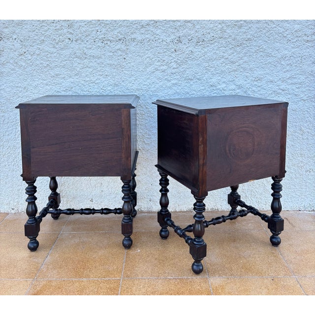 Brown Spanish Carved Bedside Tables, 1940s, Set of 2 For Sale - Image 8 of 9