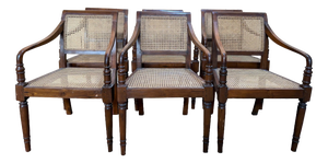 English Colonial Armchairs with Wood and Caning, 19th Century, Set of 6