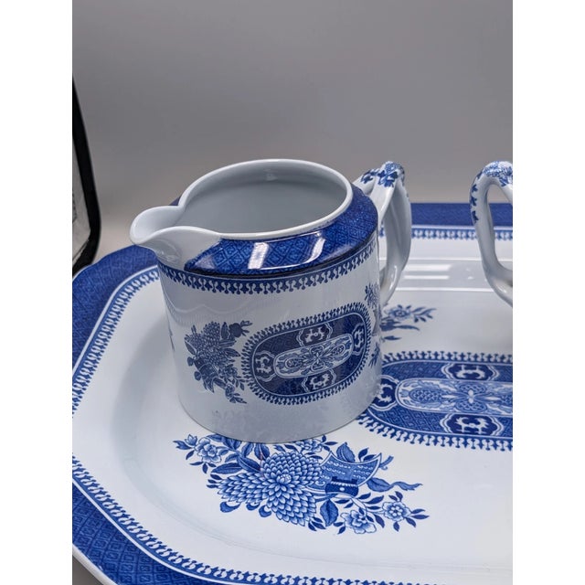 Mid-Century Modern Vintage Mid-Century Modern Spode Fitzhugh Blue Creamer Lidded Sugar Bowl Tray - 3 pcs For Sale - Image 3 of 5