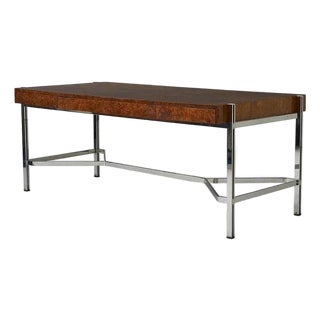 Mid 20th Century Jack Friedin for Pace Mid Century Burl Wool & Chrome Desk For Sale