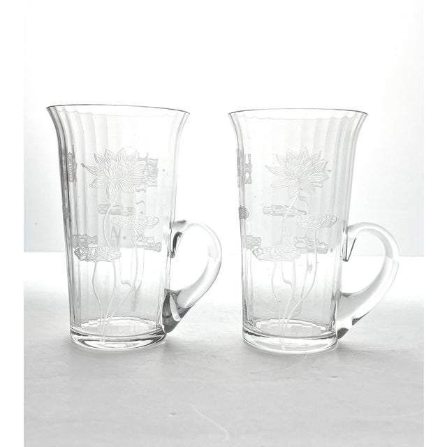 1910s Antique Fostoria Lotus 2 Etched Optic Handle Mug Tumbler Glasses 5” 10oz Good antique condition. No chips, cracks,...