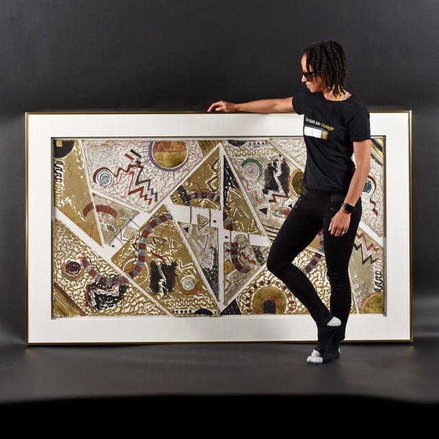 Gold Huge George Caso for Chrishawn Gold White and Black Memphis Style Painting For Sale - Image 8 of 12