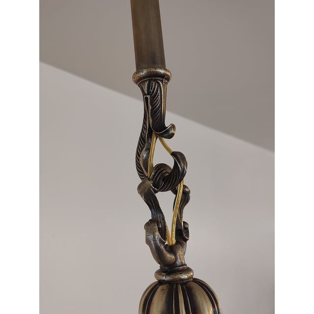 Metal 1920s Sheffield Style Pendant Light Fixture With Reverse Painted Shade For Sale - Image 7 of 7