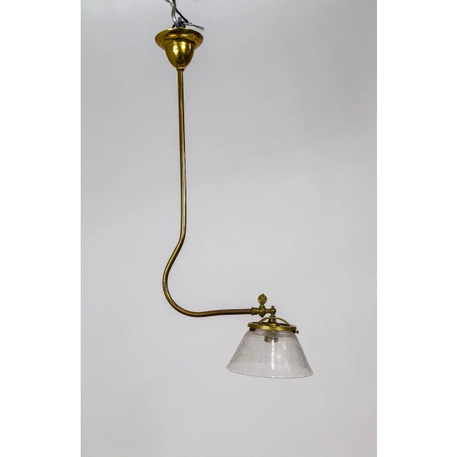 Late 19th Century Victorian J-Style Ceiling Light Fixture With Etched Glass Shade For Sale - Image 12 of 12