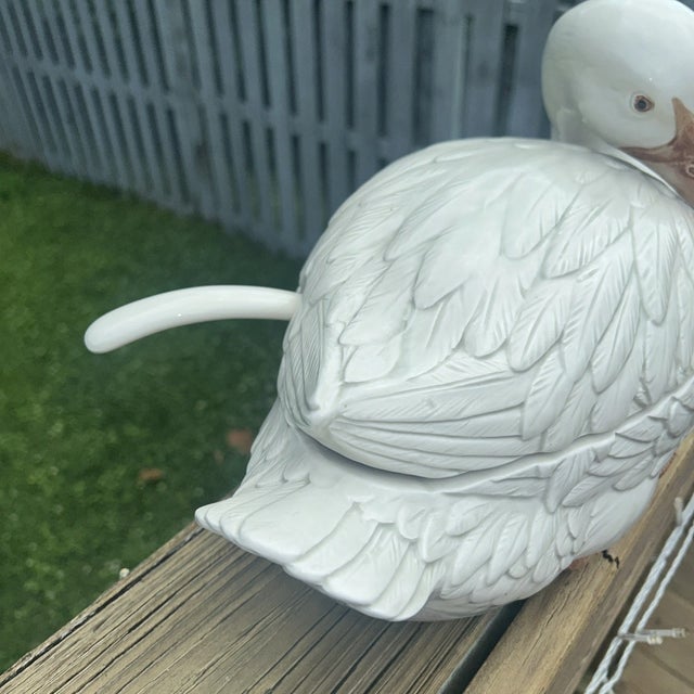 Vintage 1976 Fitz & Floyd Ceramic Goose Swan Soup Tureen W/ Ladle Spoon For Sale - Image 10 of 10