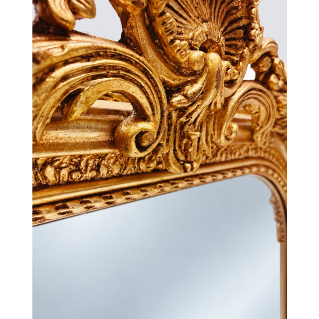 Gold Large Golden Baroque Mirror with Crest from Green Square For Sale - Image 8 of 12