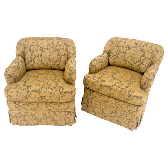 Pair of Gold Floral Pattern Upholstery Lounge Chairs by Thomasville MINT