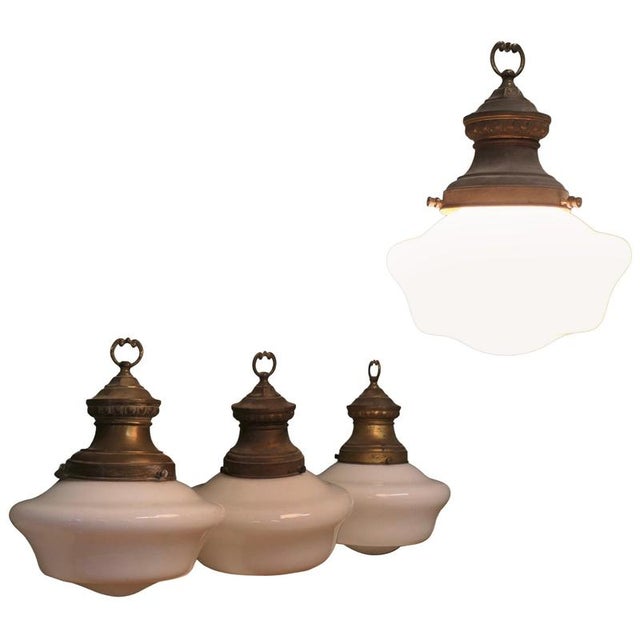 Glass Industrial Glass Ceiling Lights, 1930s, Set of 4 For Sale - Image 7 of 7
