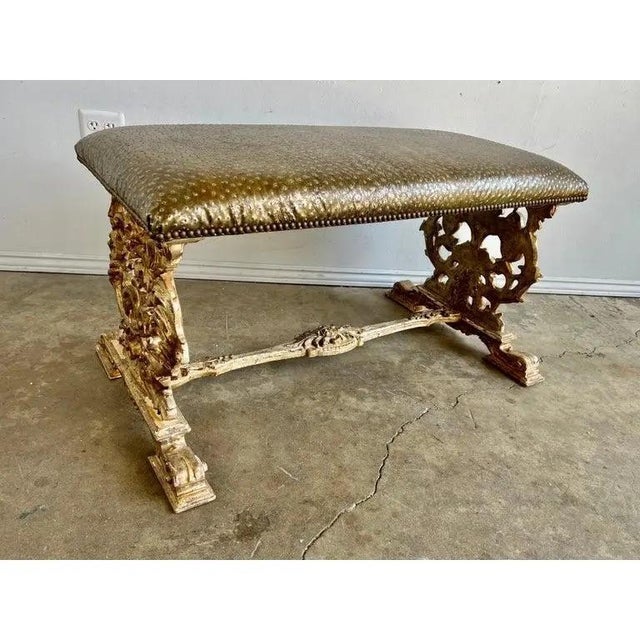 Mid 19th Century Ostrich Embossed Silvered Benches With Nailhead Trim Detail For Sale - Image 5 of 17
