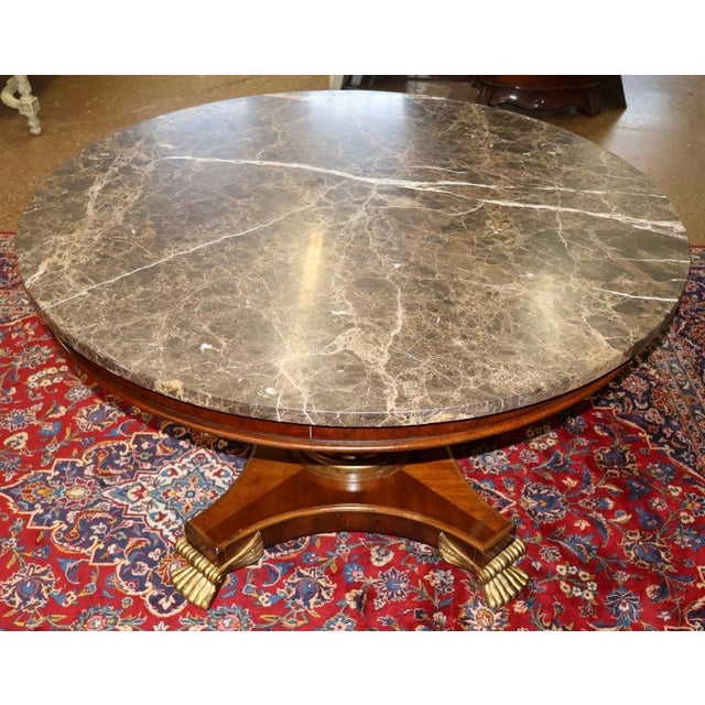 1990s Mahogany Neo Classical Regency Style Marble Top Dining Center Table For Sale - Image 10 of 10