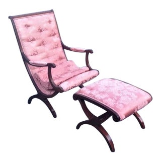 Late 20th Century Vintage Kindel Winterthur Collection Mahogany Campeche or Lolling Chair & Ottoman For Sale