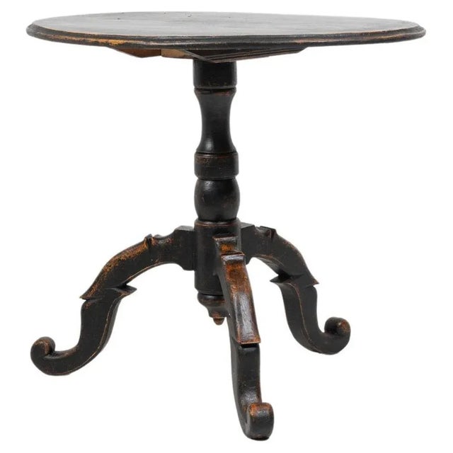 Small Antique Swedish Black Table with Tilt Top For Sale - Image 12 of 12