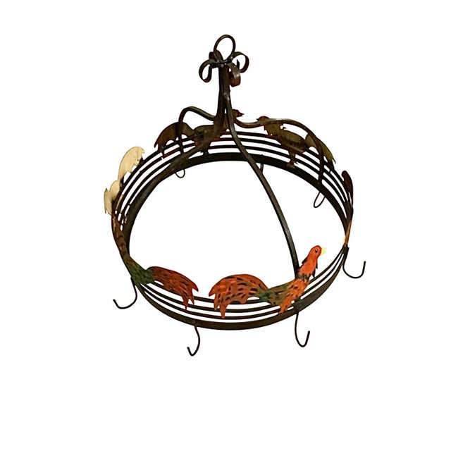 Late 20th Century Pan Holder Metal Pot Rack Rooster Design Vintage Country Farmhouse Kitchen Decor For Sale In Tulsa - Image 6 of 8