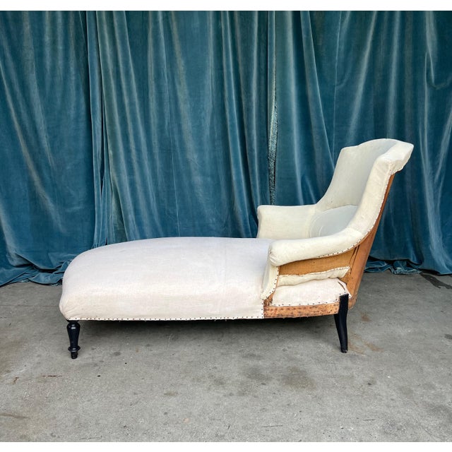 French French 19th Century Chaise Longue in Muslin For Sale - Image 3 of 13