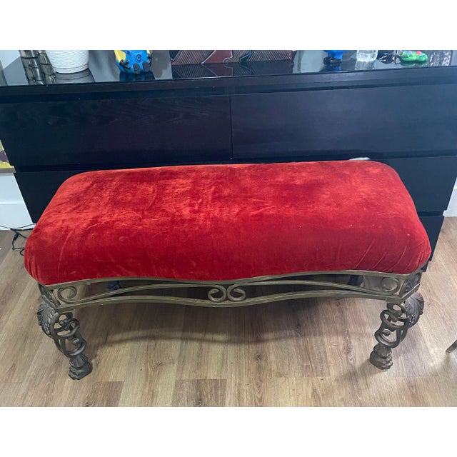 1960s Baroque Style Metal Cushioned Bench For Sale - Image 4 of 12