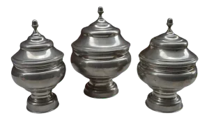 Vintage Hand-Crafted Moroccan Silver Jars- Set of 3