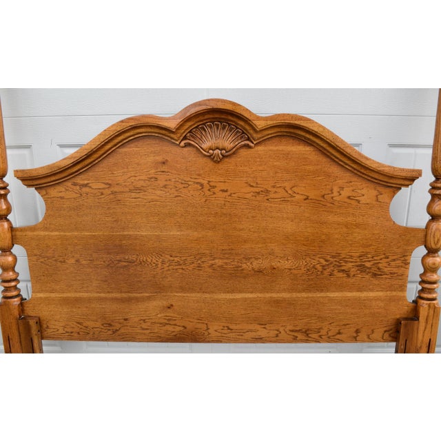 Vintage Solid Oak Queen Bed Poster Headboard Footboard Carved Shell Traditional For Sale - Image 14 of 16