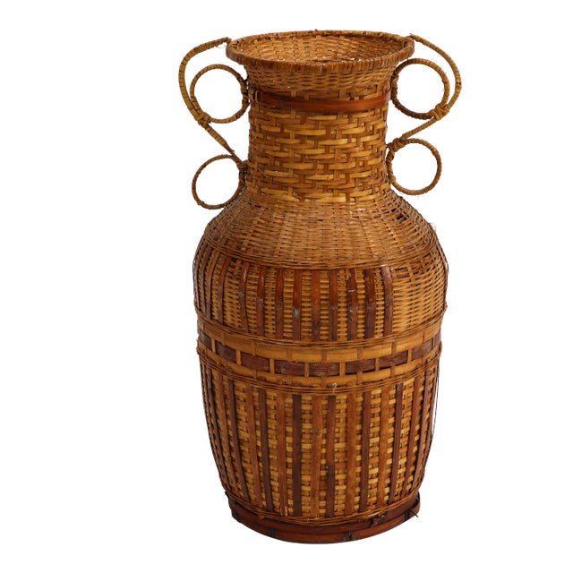 Vintage Tall Woven Wicker Basket For Sale