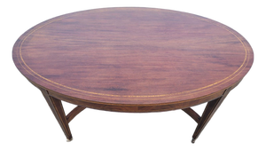 English 19th Century Mahogany Inly Oval Conference Table/ Center Table/ Desk Table.