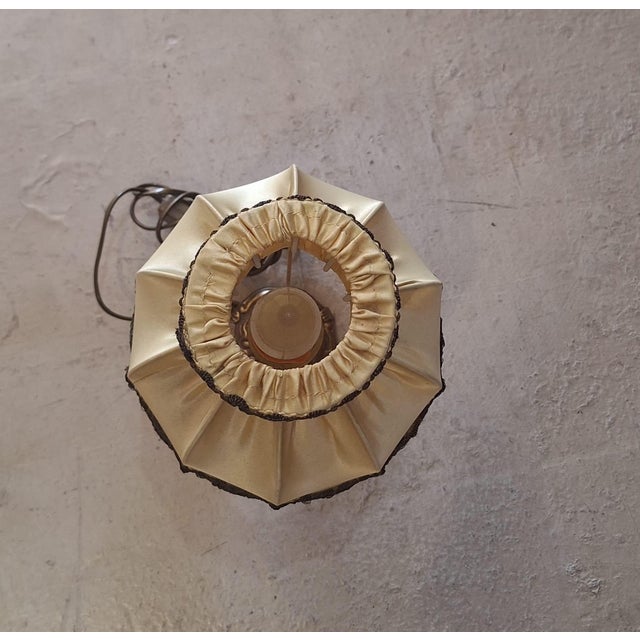 Vintage Hollywood Regency Fringe Boudoir Lamp With Satin Shade and Brass Base For Sale - Image 4 of 8