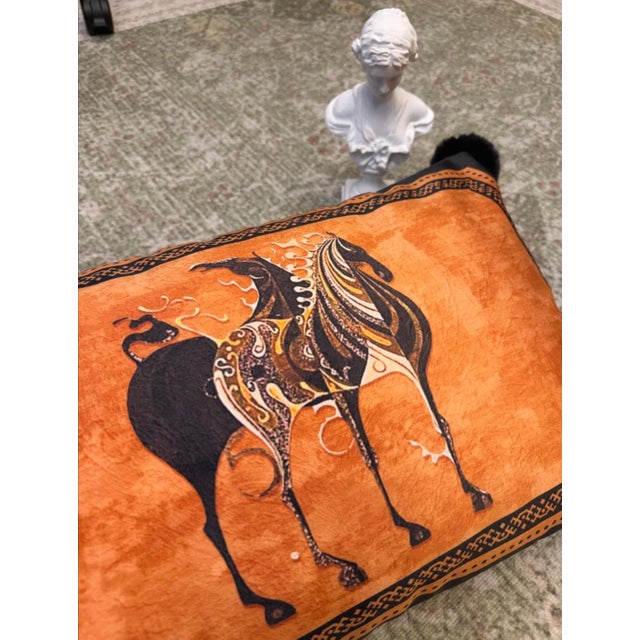 Contemporary Boho Orange Horse PillowBlack Tassel Trim, 15“×23” For Sale - Image 3 of 8