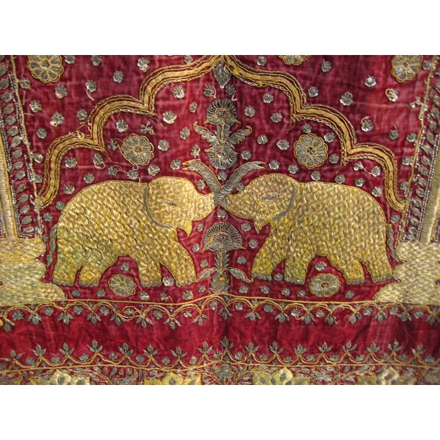 19th Century 19th Century Silver and Gold Indian Embroidery Tapestry With Two Elephants For Sale - Image 5 of 13