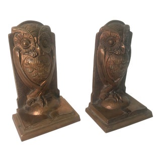 1940s Bronze Owl Bookends. - a Pair For Sale