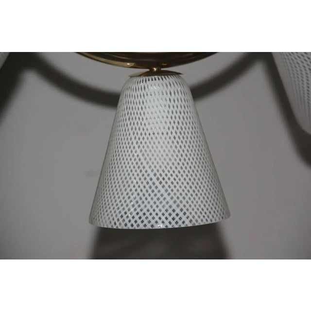 Mid-Century Modern Brass, Reticello & Murano Glass Ceiling Lamp For Sale - Image 6 of 9
