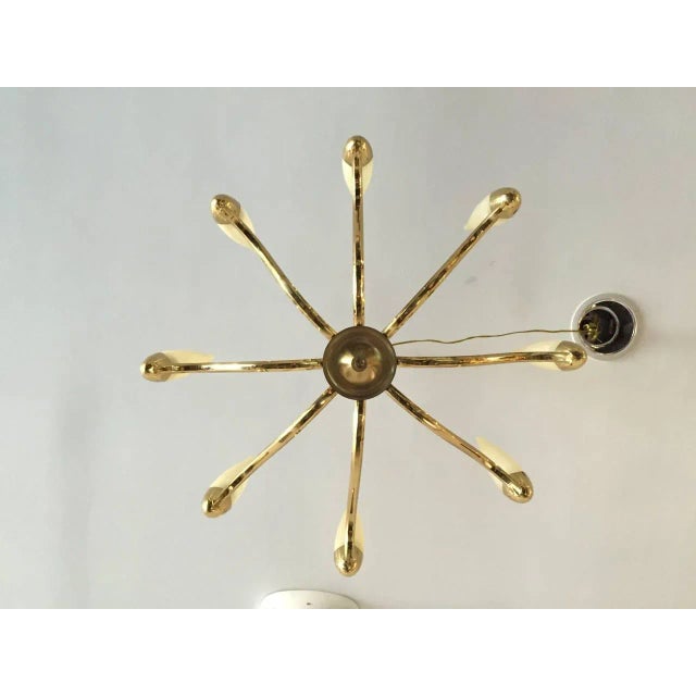Mid-Century Modern Stilnovo Eight-Arm Brass and Glass Chandelier For Sale - Image 3 of 7