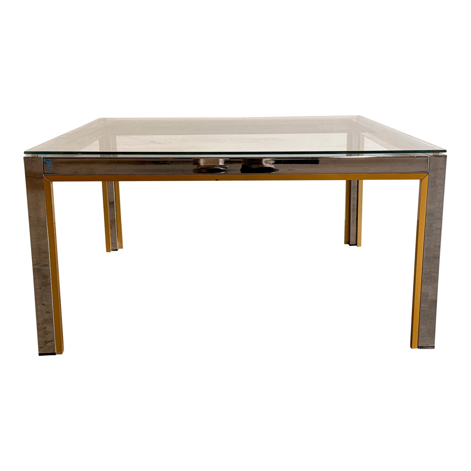 Romeo Rega Italian Chrome and Brass Glass Top Coffee Table, 1970s